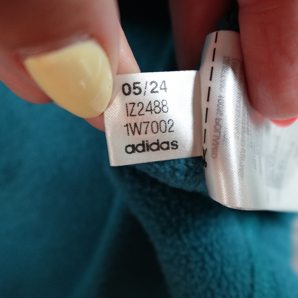 Adidas Hoodie Mens Small Teal 3 Stripes Teddy Fleece Hoodie Full Zip Turquois - Picture 5 of 10